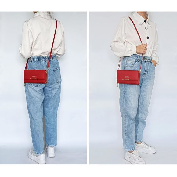 Red Pu Leather Crossbody Bags - Square Handbag With Credit Card :D - Picture 3 of 7